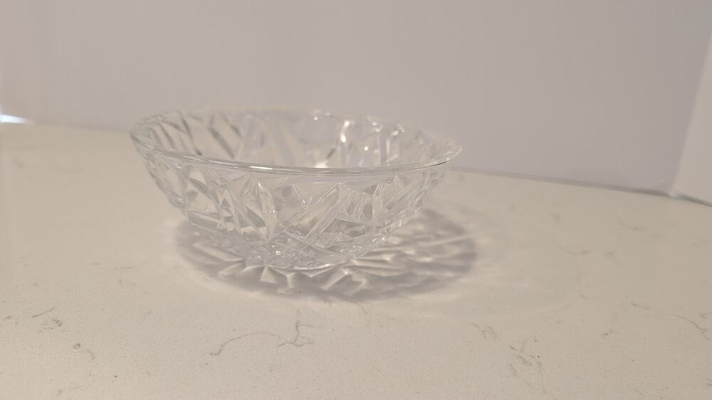 Tiffany & Co. Rock Cut Bowl Vintage Crystal Faceted Candy Trinket Dish Signed 6"